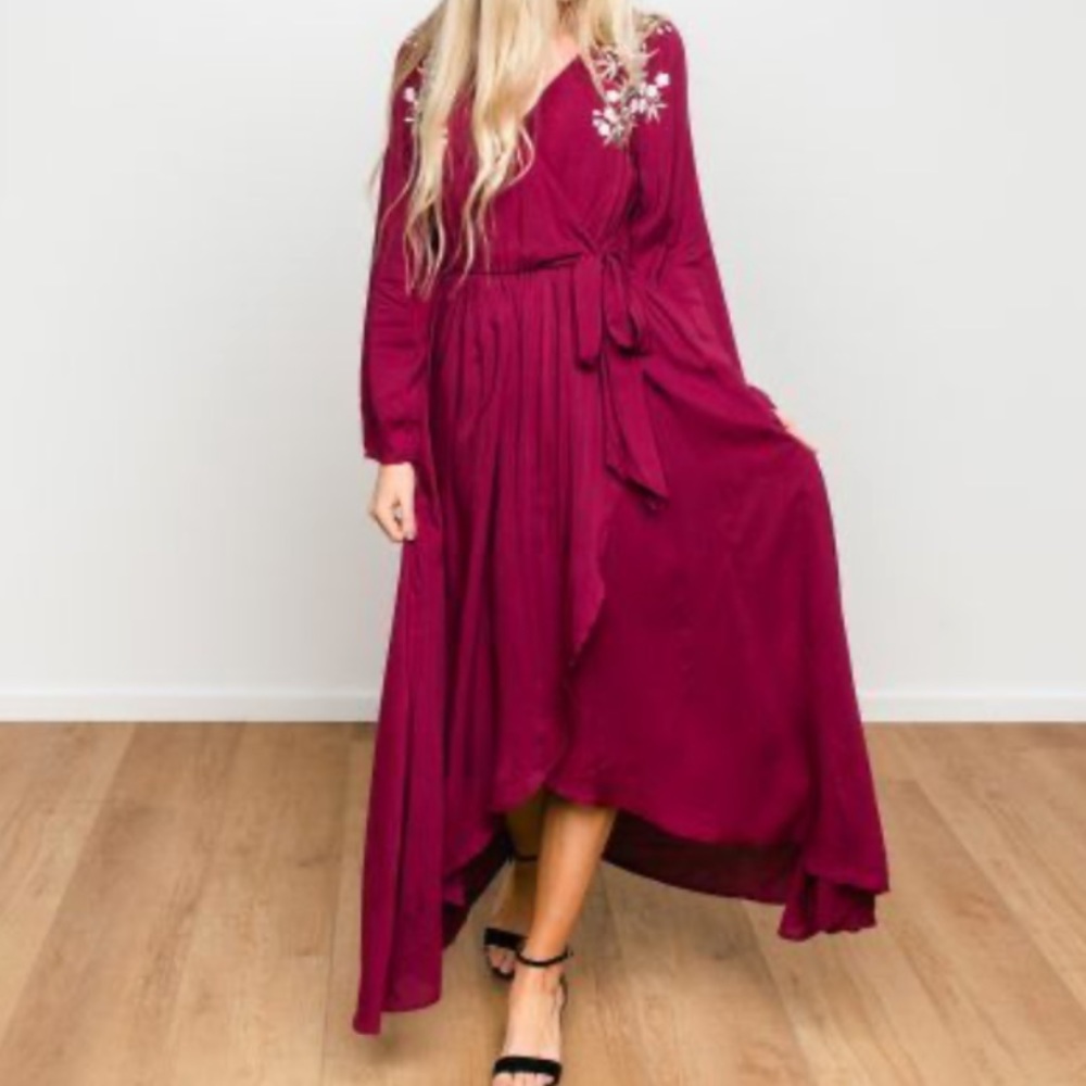 Called to Surf Burgundy Wrap Dress